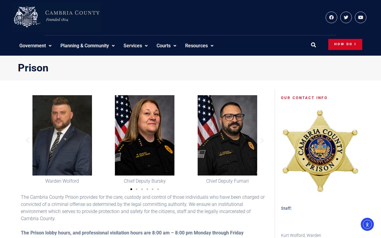 Cambria County Prison official custody and records page