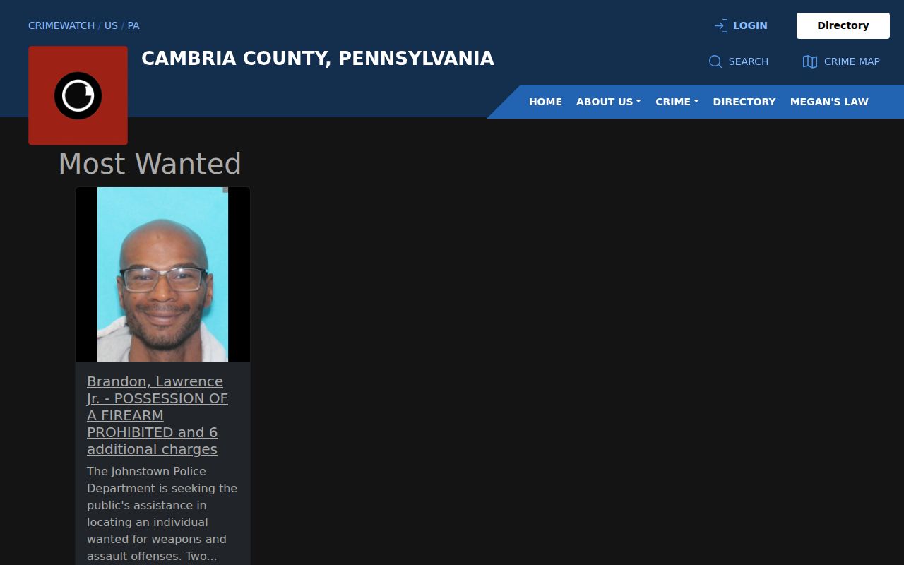 Cambria County official wanted fugitives source interface