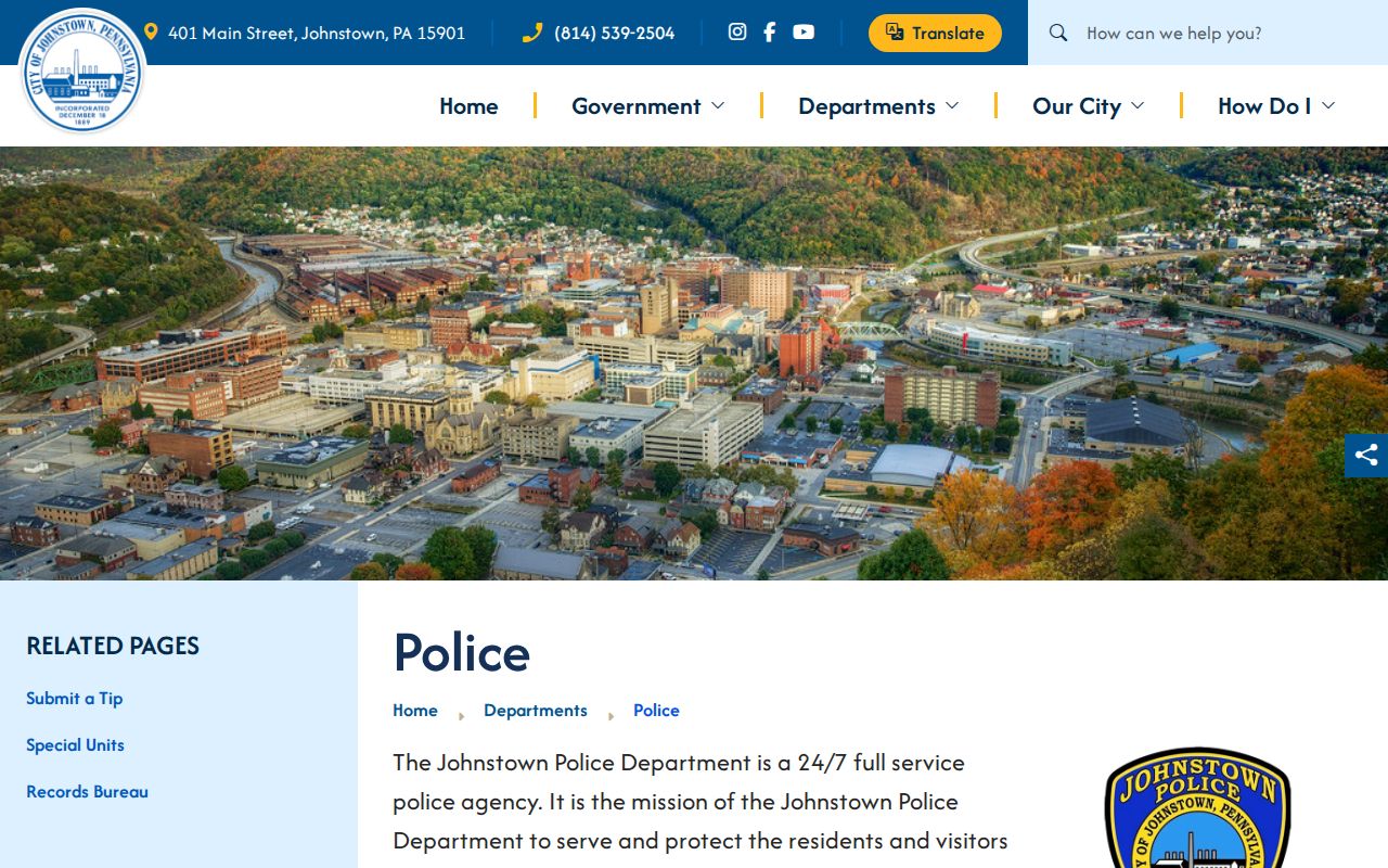 Cambria County Johnstown Police arrest record request information