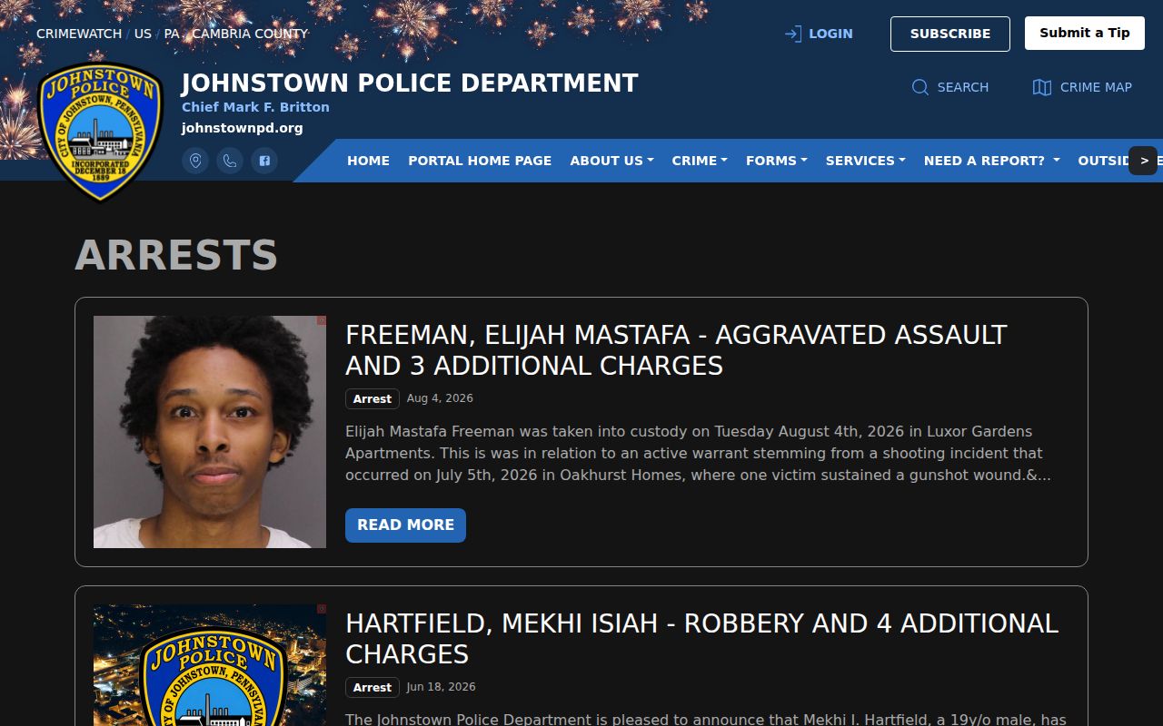 Cambria County Johnstown Police arrest record publication